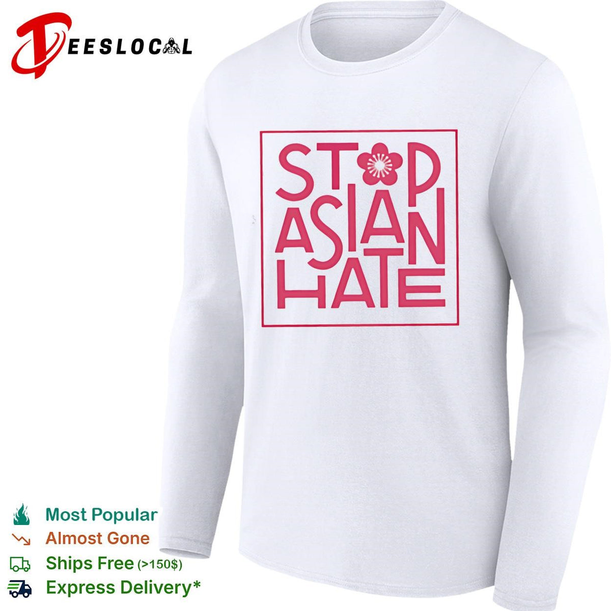 Stop Asian hate cherry blossom pink bold lettering square frame awareness shirt