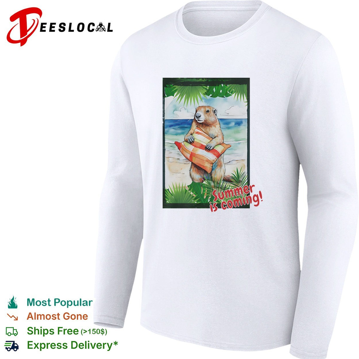 Summer is coming Groundhog beach vacation sunset palm tree leaves watercolor shirt