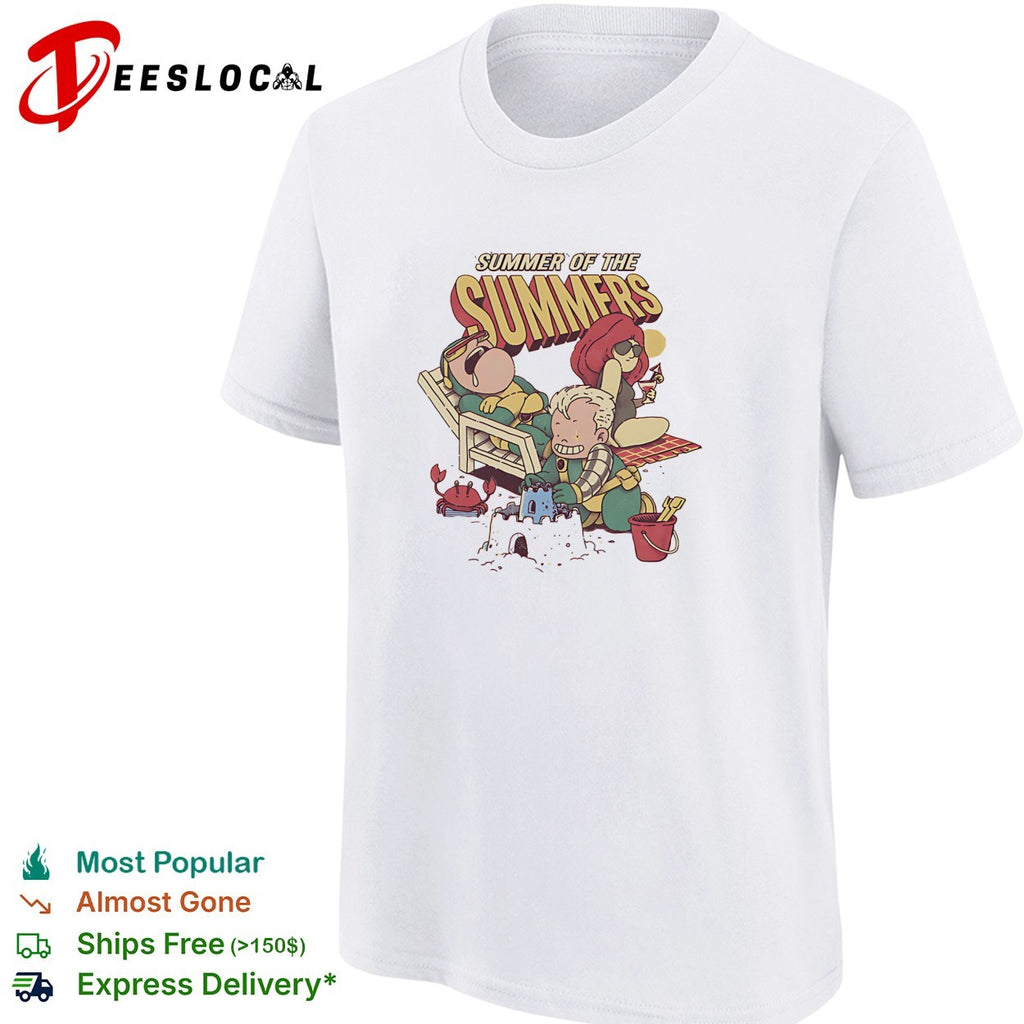 Summer of the Summers two kids beach sand castles cartoon fun art shirt