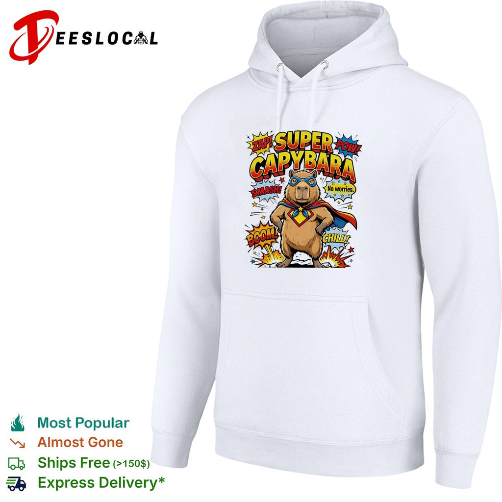 Super Capybara zap pow smash no worries chill comic hero parody humor shirt