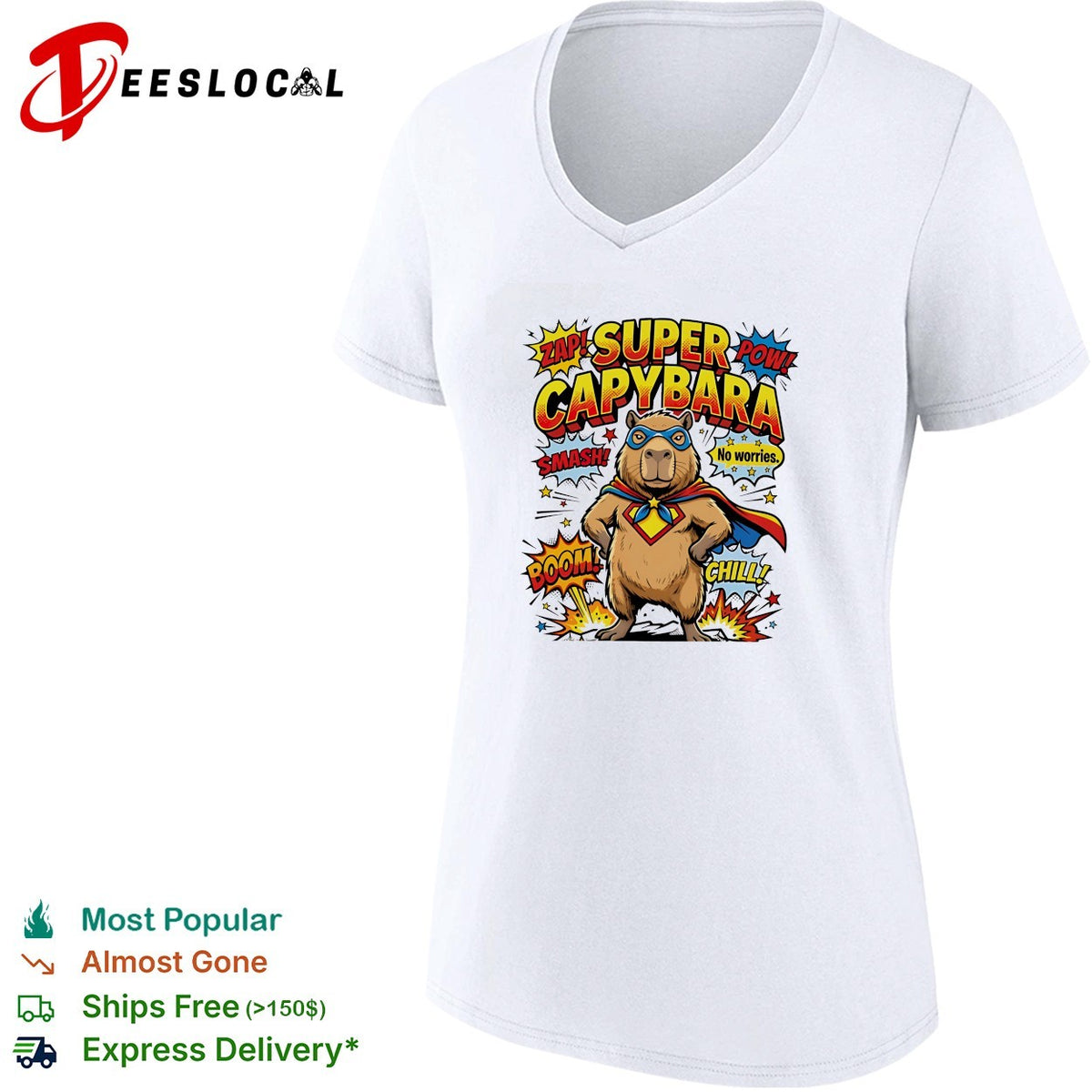Super Capybara zap pow smash no worries chill comic hero parody humor shirt