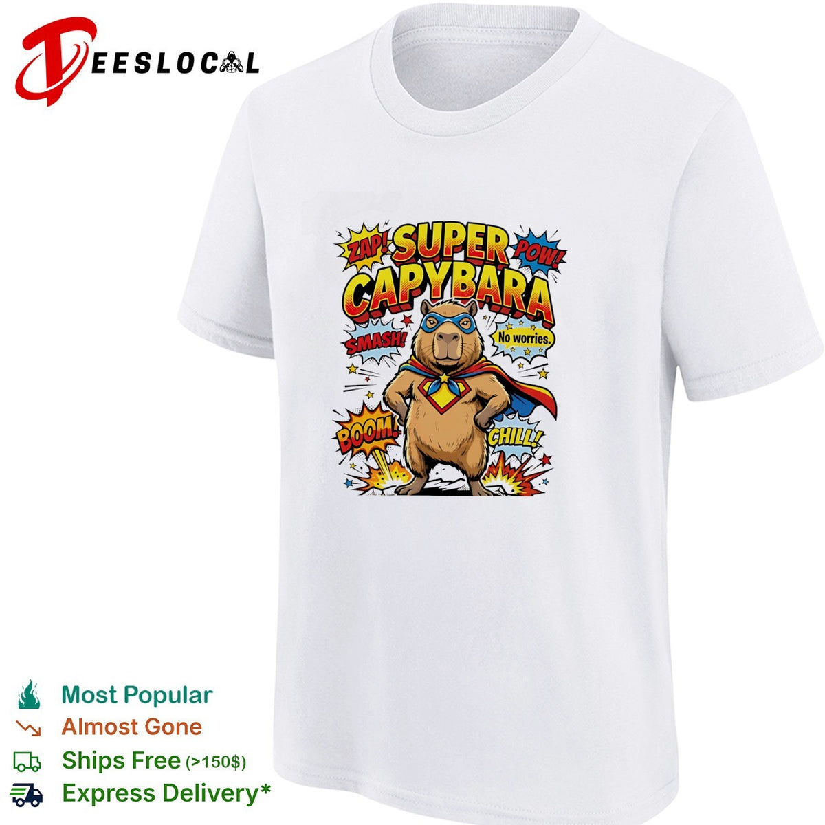 Super Capybara zap pow smash no worries chill comic hero parody humor shirt