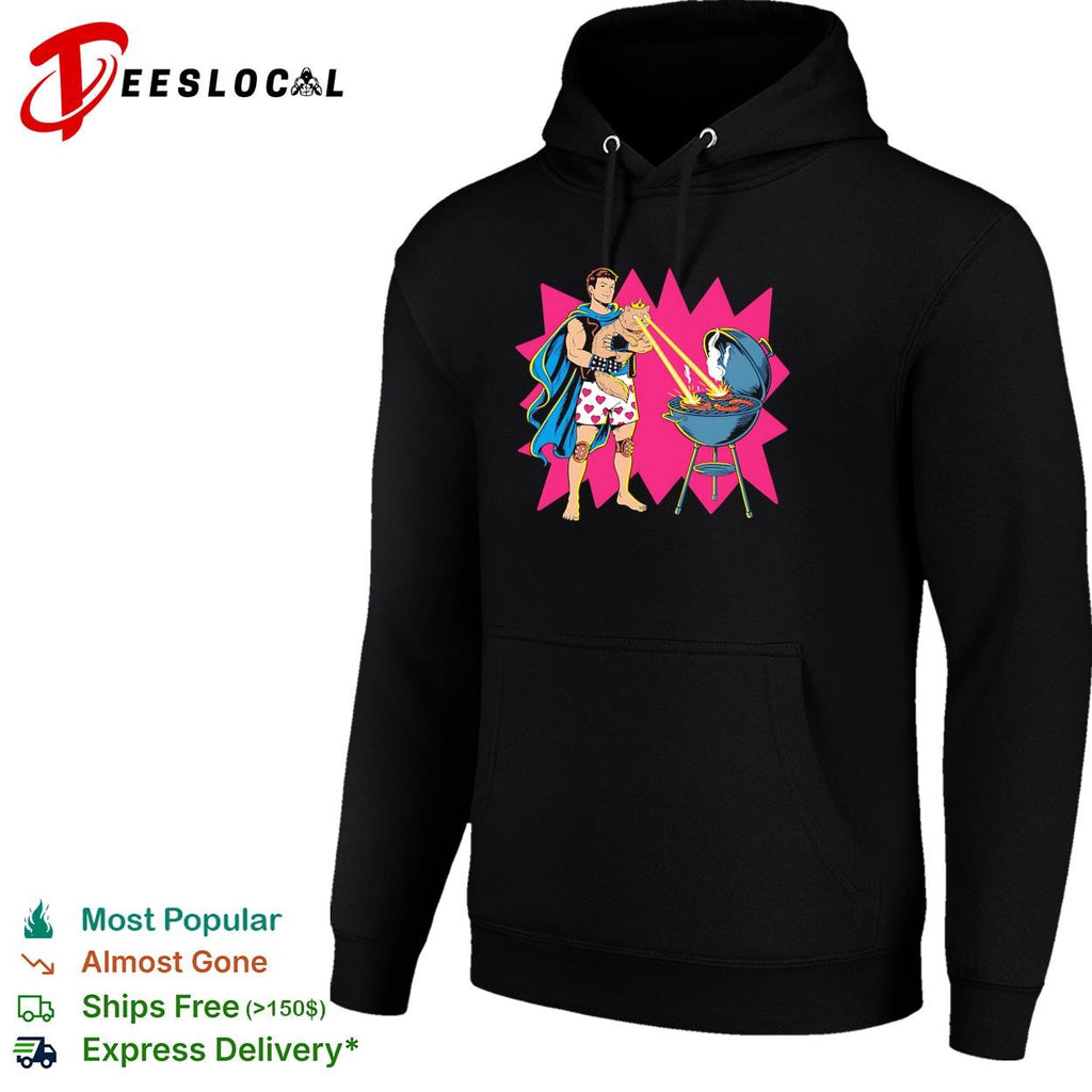 Superman heat vision laser eyes barbecue grill comic hero humor shirt