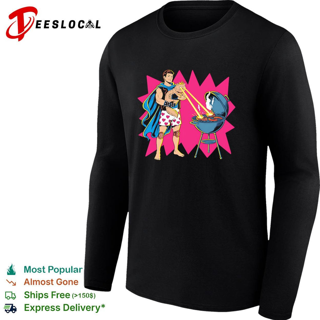 Superman heat vision laser eyes barbecue grill comic hero humor shirt