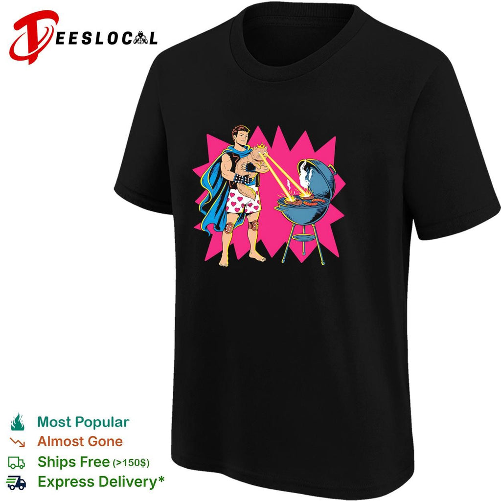 Superman heat vision laser eyes barbecue grill comic hero humor shirt