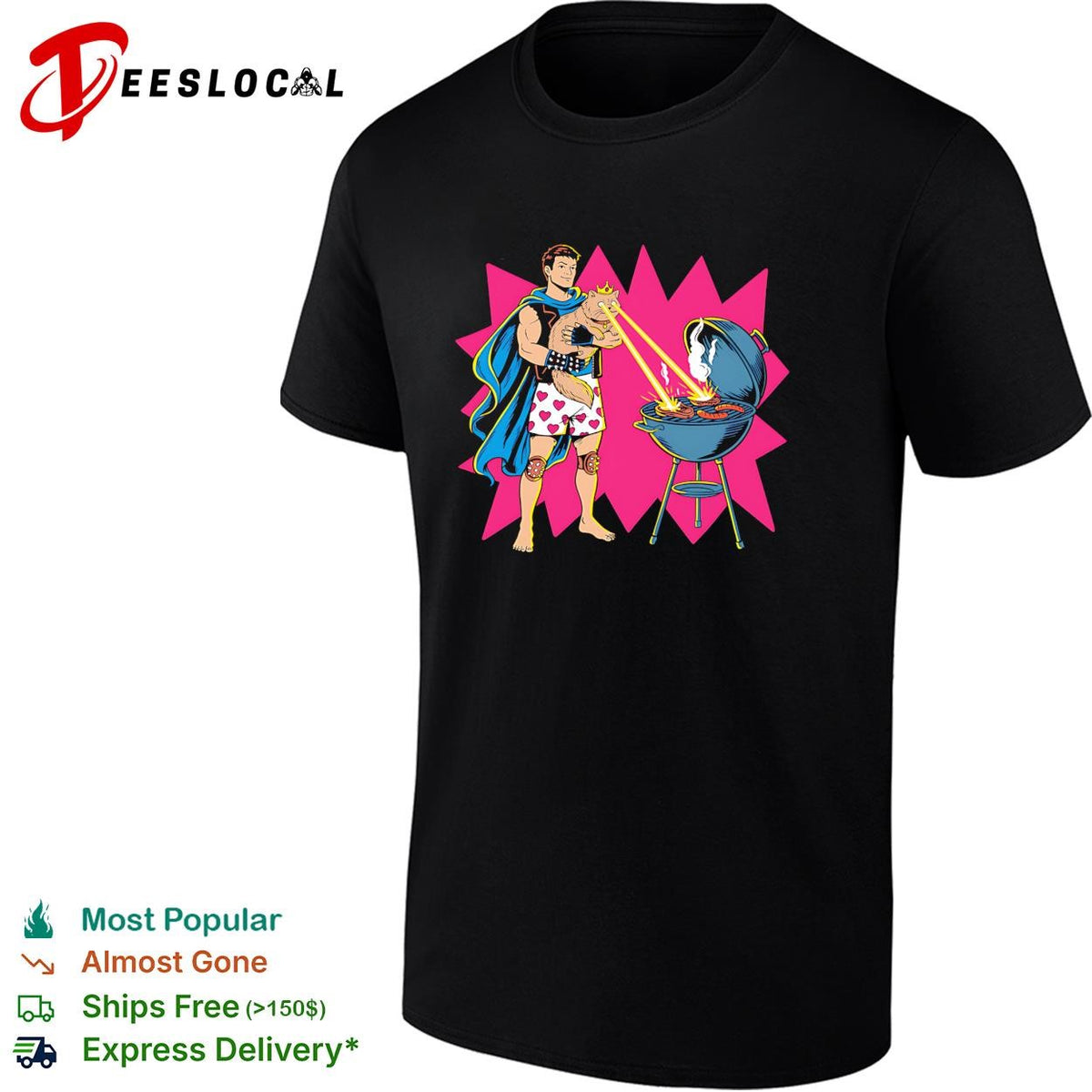 Superman heat vision laser eyes barbecue grill comic hero humor shirt