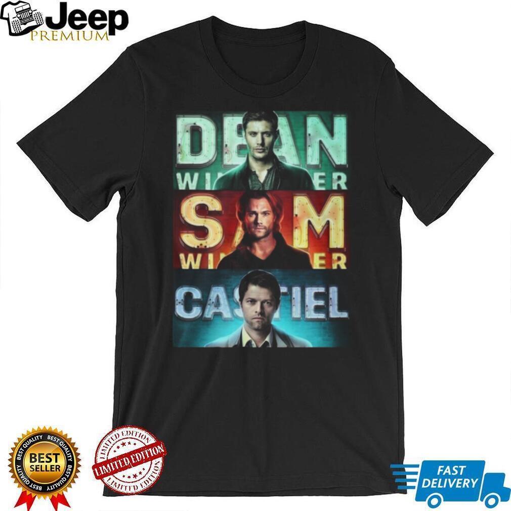 Supernatural Team Free Will Neon Sign Dean Sam Castiel Character T Shirt