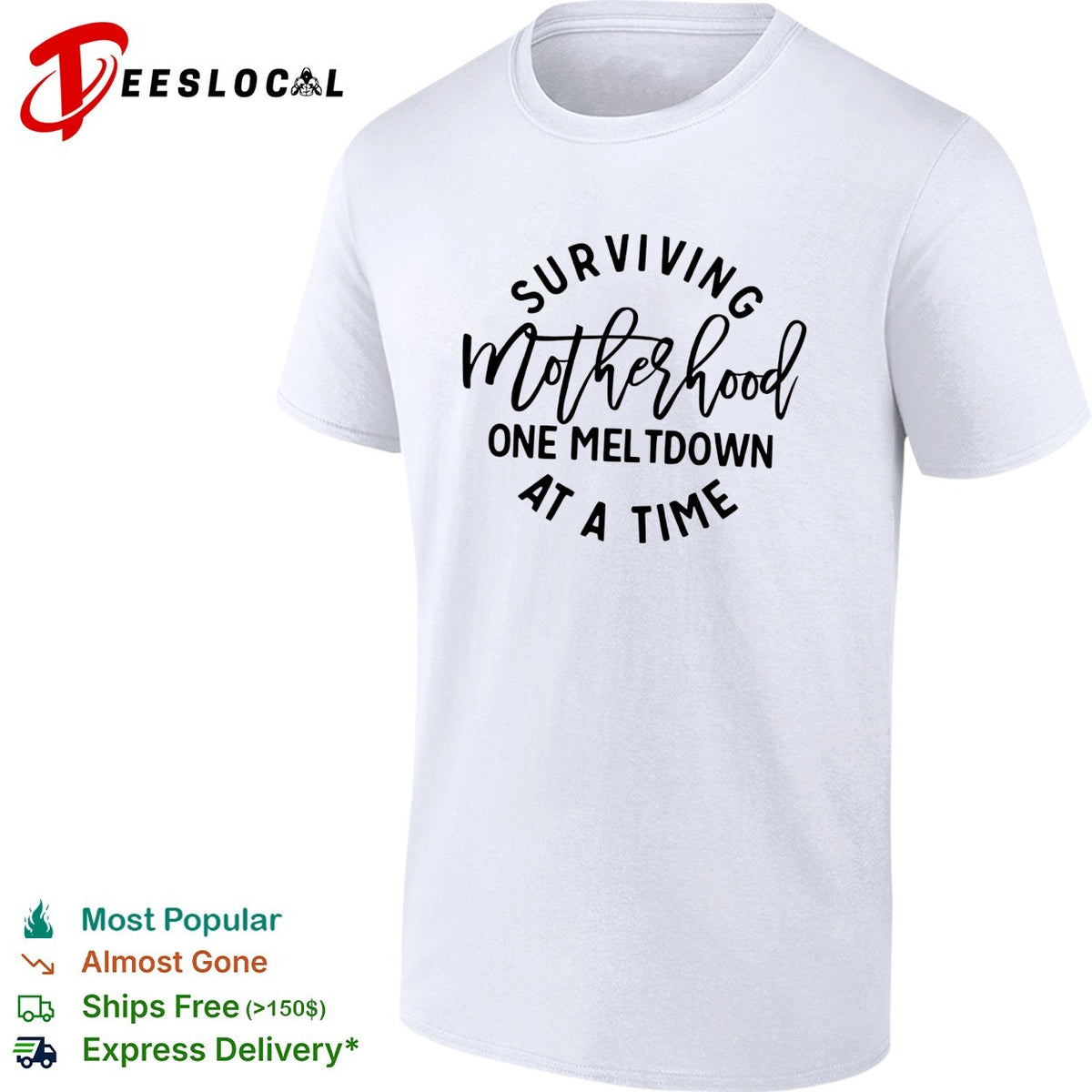 Surviving motherhood one meltdown at a time circle script art shirt