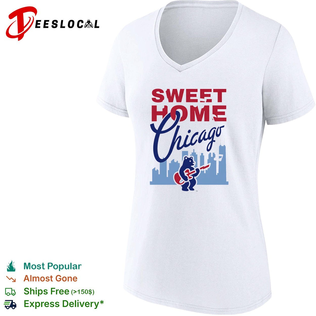 Sweet Home Chicago Cubs Bear Playing Guitar Rock Music Logo Team Baseball shirt