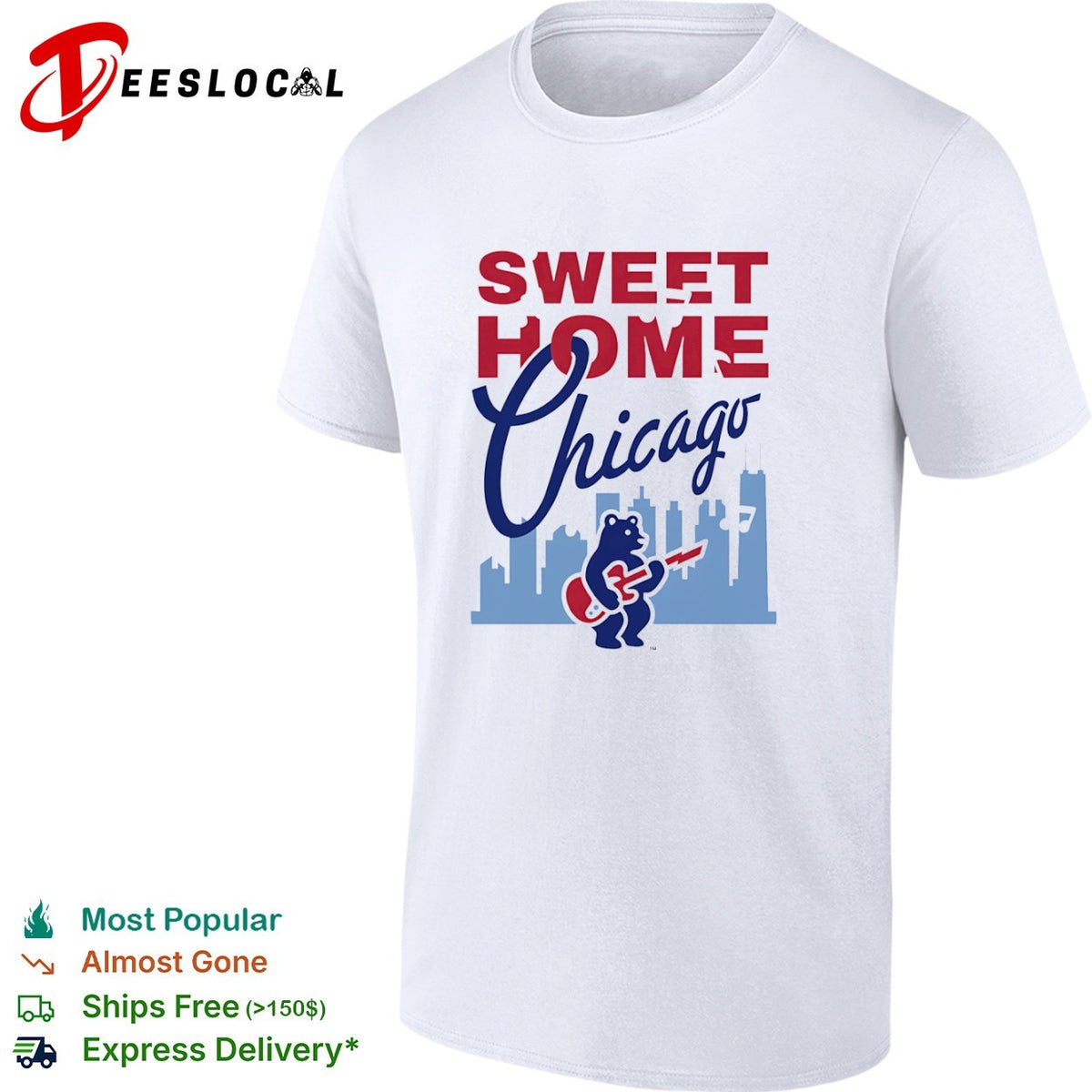 Sweet Home Chicago Cubs Bear Playing Guitar Rock Music Logo Team Baseball shirt
