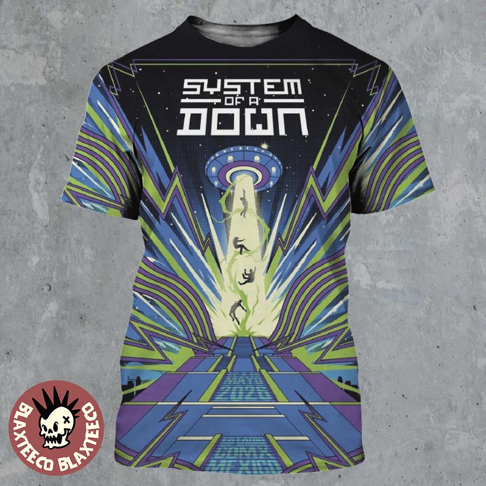 System Of A Down CDMX Mexico 2026 Pop Up Shop Event Poster At Estadio GNP Seguros On 27 And 28 May 2026 UFO Spaceship All Over Print Shirt