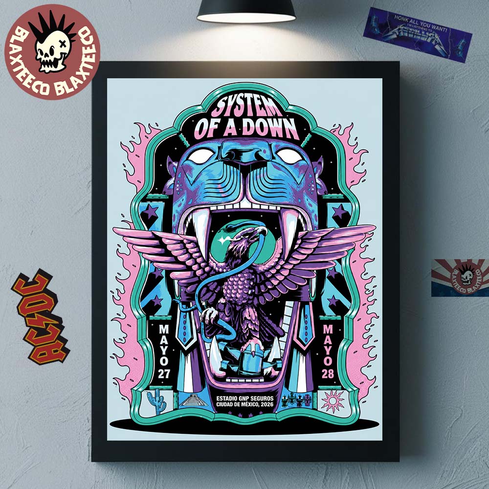 System Of A Down CDMX Mexico 2026 Poster De Jonas Santos At Estadio GNP Seguros On 27 And 28 May 2026 Eagle Inside Panther Mouth Poster Canvas