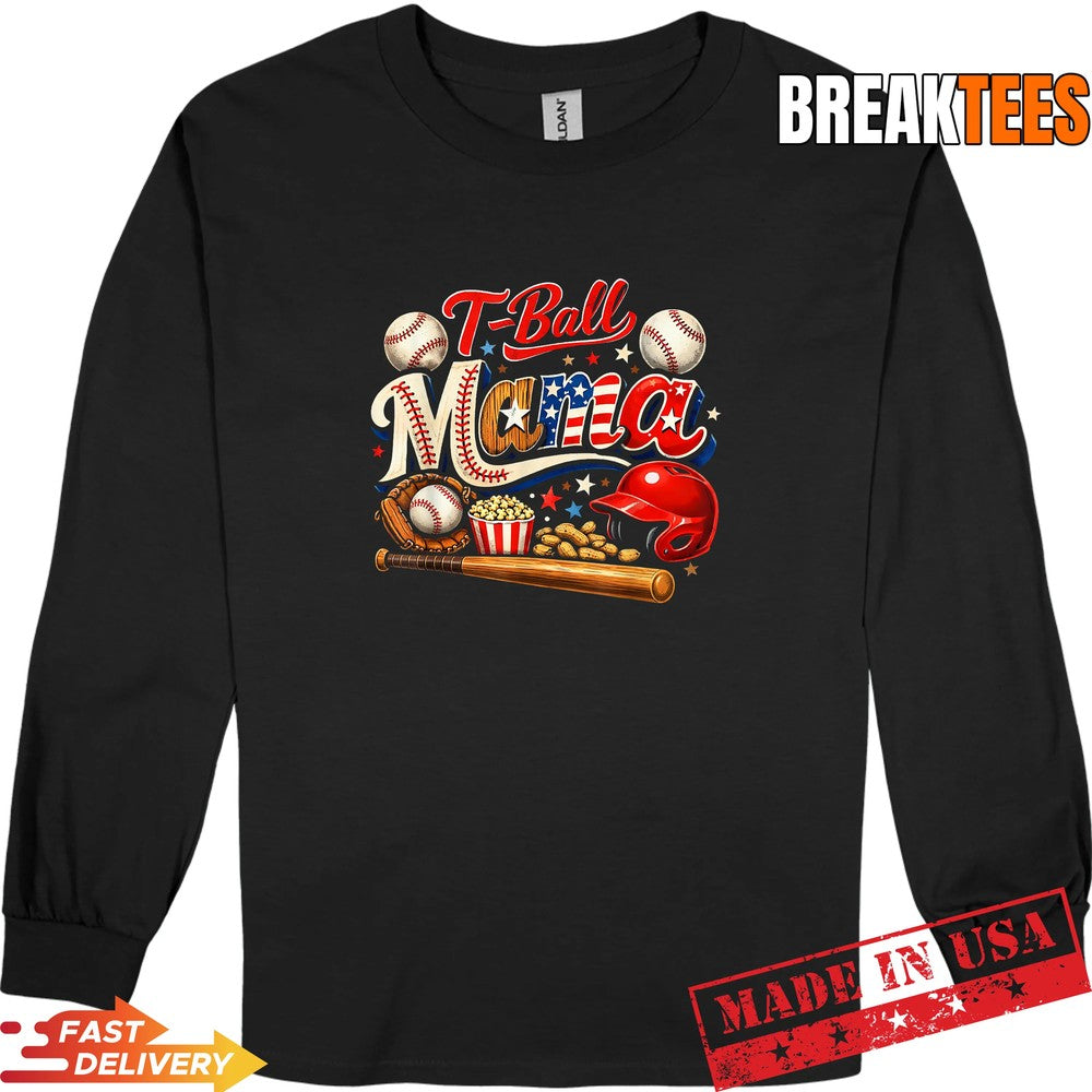 T-Ball Mama Patriotic Baseball Game Mother’s Day Shirt