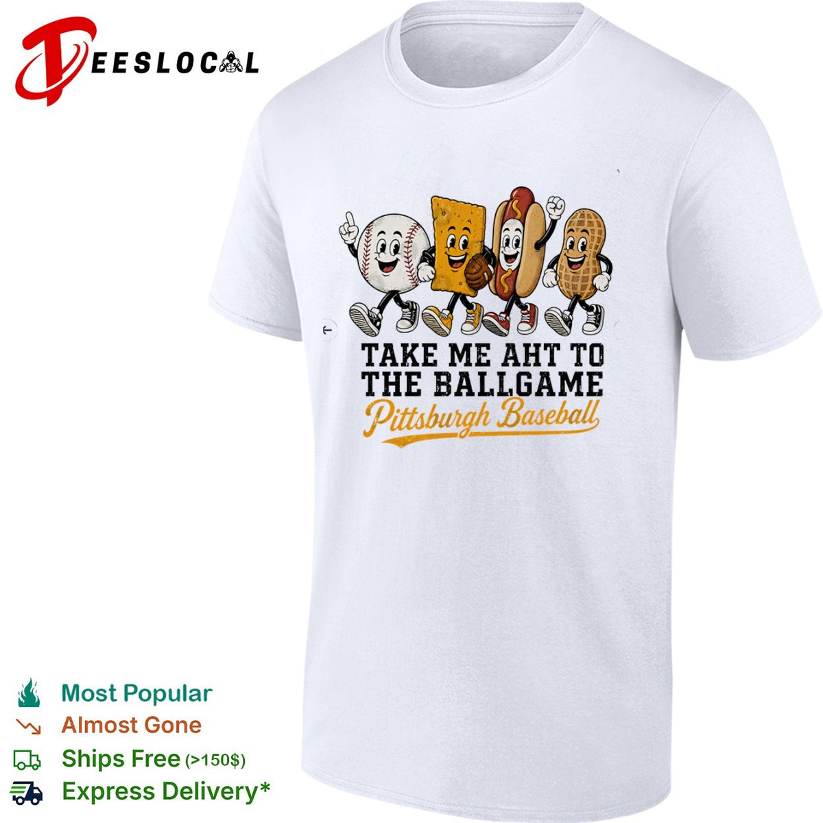 Take me aht to the ballgame Pittsburgh Baseball mascot characters snack food shirt