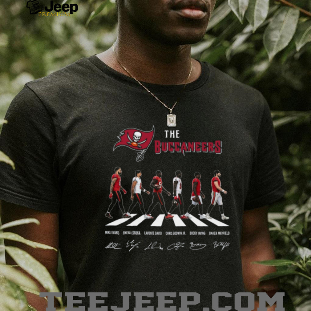 Tampa Bay Buccaneers Abbey Road Walking Players Signature Black T Shirt