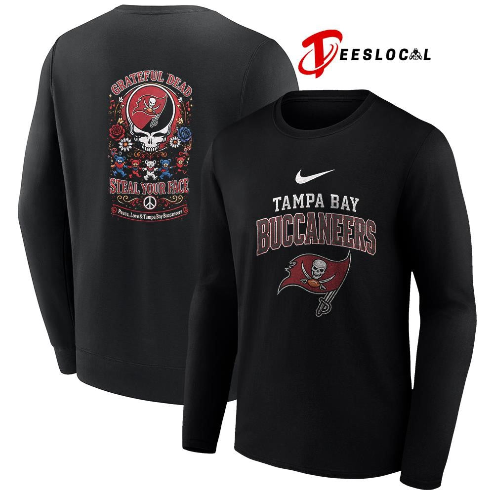 Tampa Bay Buccaneers x Grateful Dead steal your face peace love logo shirt