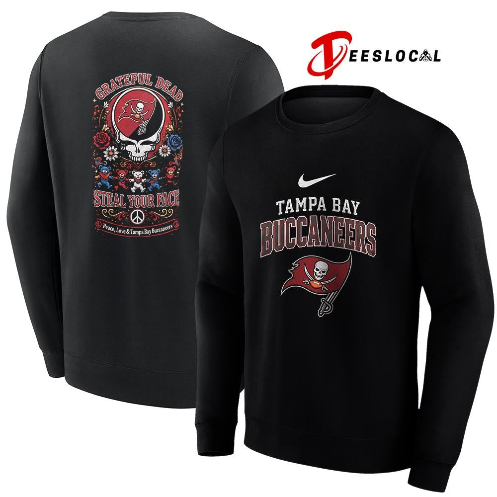 Tampa Bay Buccaneers x Grateful Dead steal your face peace love logo shirt