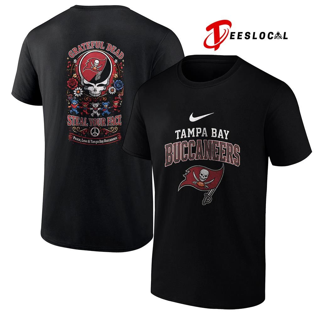 Tampa Bay Buccaneers x Grateful Dead steal your face peace love logo shirt