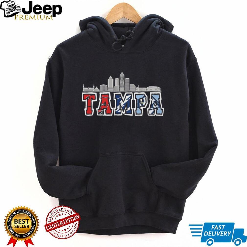 Tampa Bay Skyline Sports Logo Mashup T Shirt Red Blue Light Blue Team Pride