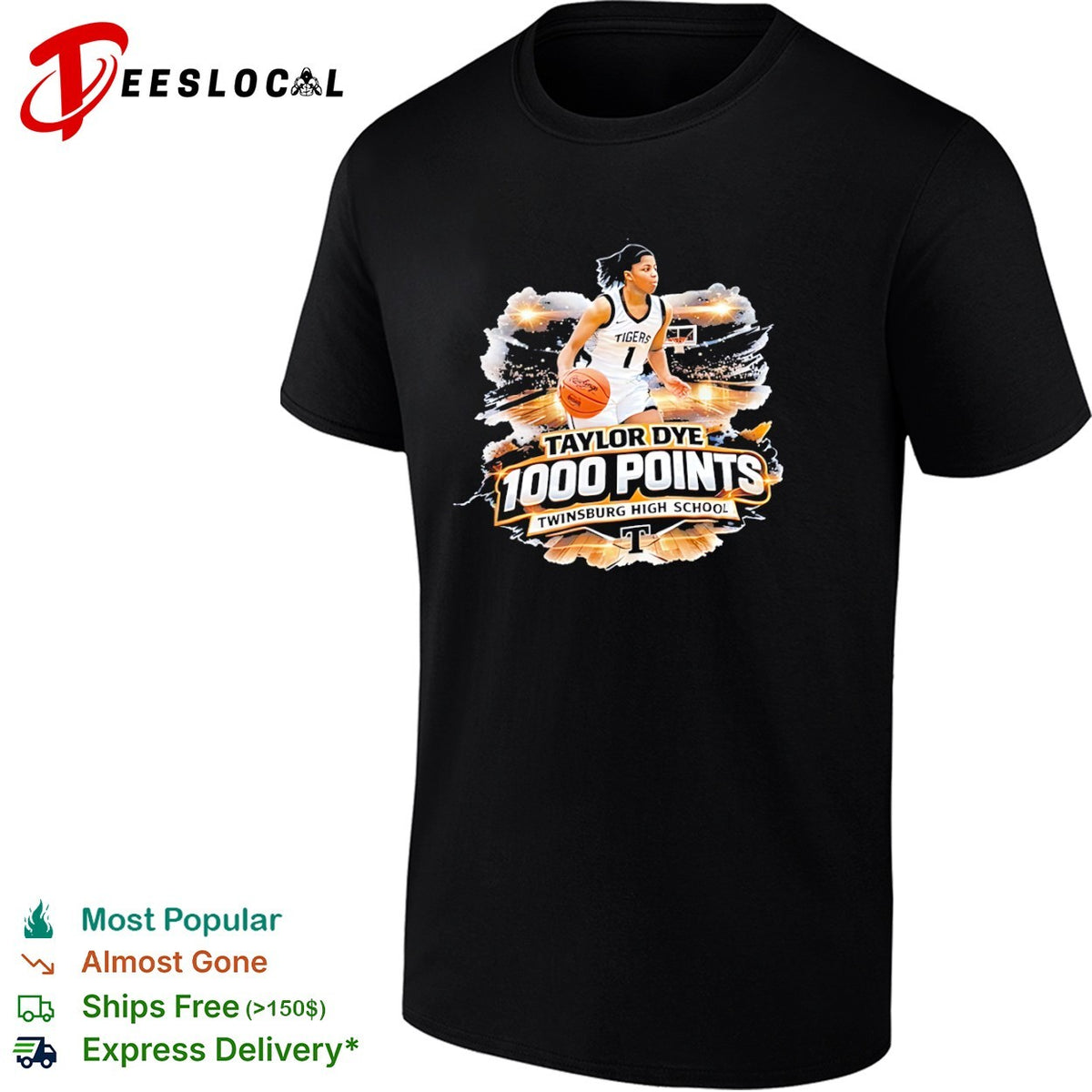 Taylor Dye 1000 Points Twinsburg High School Tigers Basketball shirt
