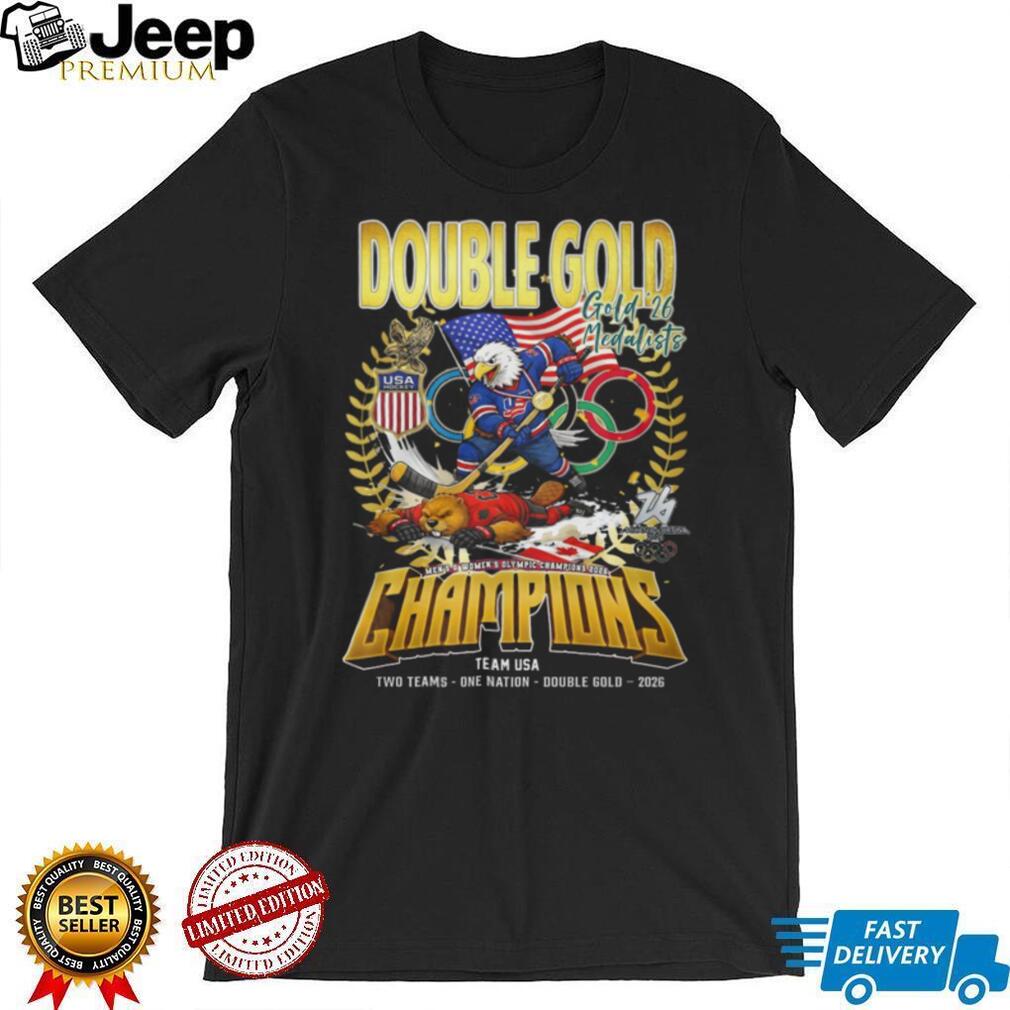 Team USA Hockey Double Gold Champions 2026 T Shirt Olympic Eagle vs Beaver