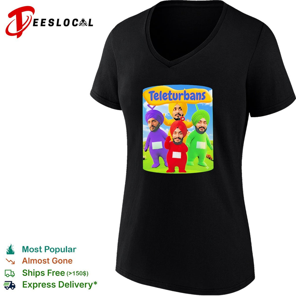 Teleturbans colorful turban parody characters group illustration graphic shirt