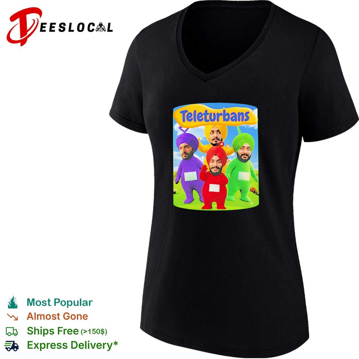 Teleturbans colorful turban parody characters group illustration graphic shirt