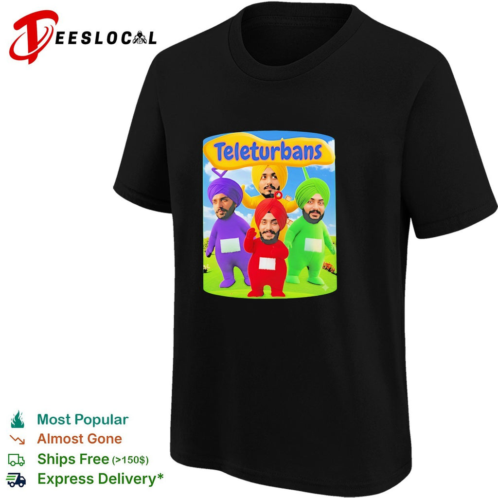 Teleturbans colorful turban parody characters group illustration graphic shirt