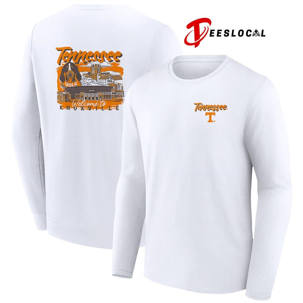 Tennessee Volunteers welcome to Knoxville hand drawn campus football graphic shirt