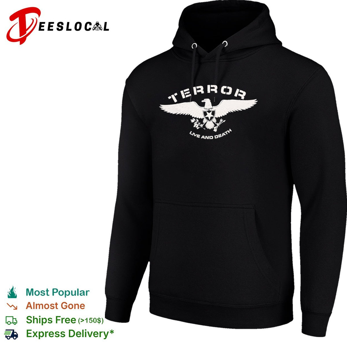 Terror live and death eagle shield star olive branch arrows symbol band shirt