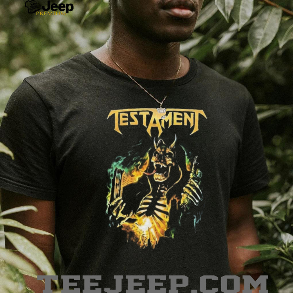 Testament Demonic Skeleton Burning Book Heavy Metal Graphic T Shirt