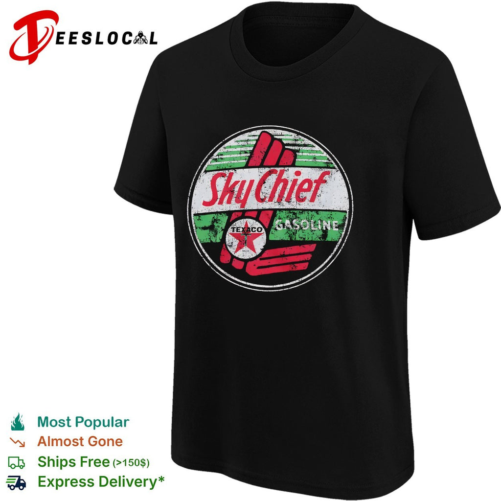 Texaco Sky Chief gasoline logo emblem print round circle sign motor oil shirt