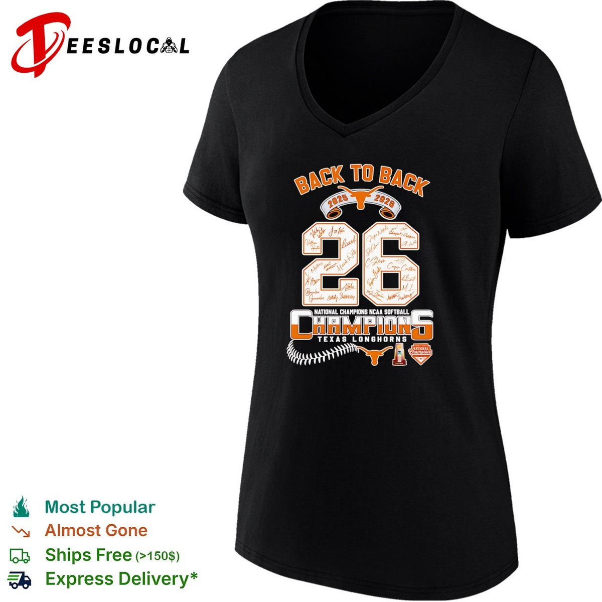 Texas Longhorns 2025 2026 Back to Back National Champions NCAA Softball shirt