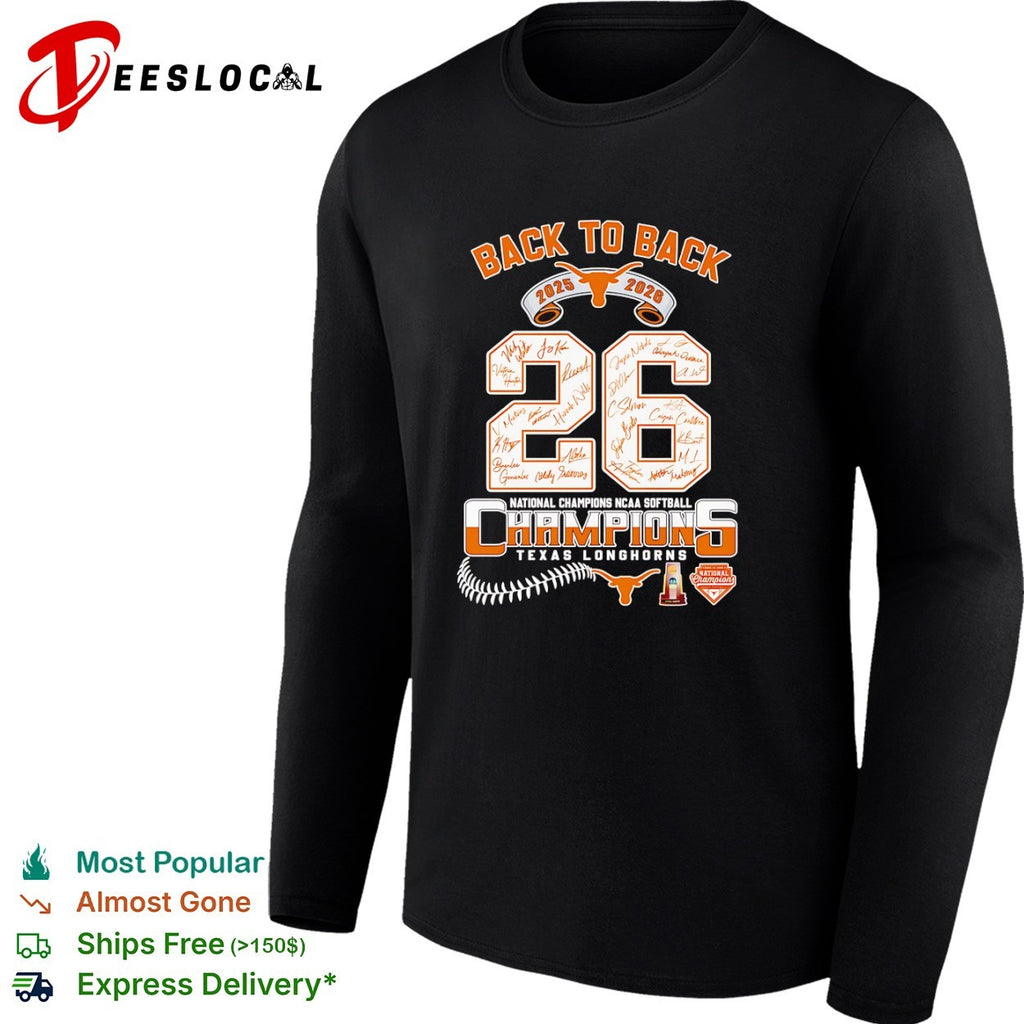 Texas Longhorns 2025 2026 Back to Back National Champions NCAA Softball shirt