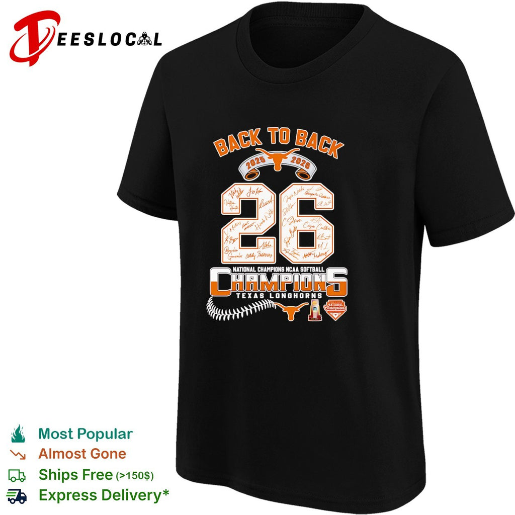Texas Longhorns 2025 2026 Back to Back National Champions NCAA Softball shirt