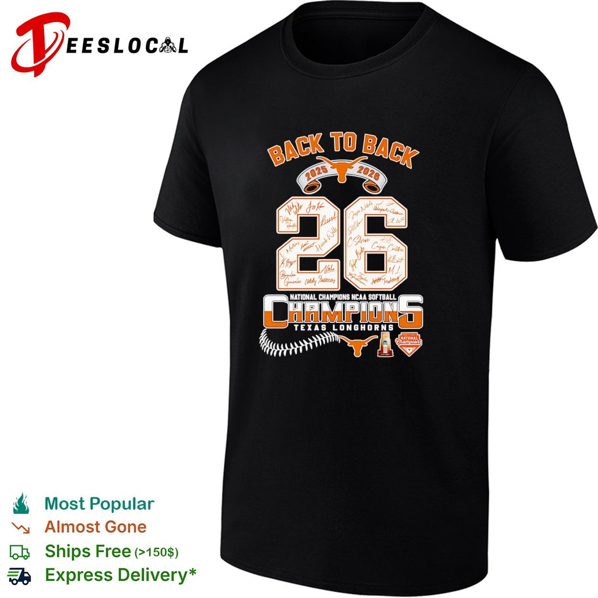 Texas Longhorns 2025 2026 Back to Back National Champions NCAA Softball shirt
