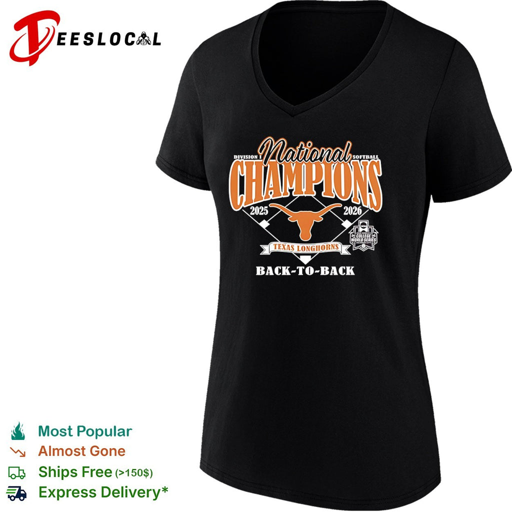 Texas Longhorns 2025 2026 National Champions Division I Softball Back to Back shirt