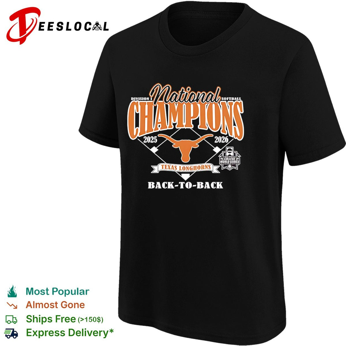 Texas Longhorns 2025 2026 National Champions Division I Softball Back to Back shirt