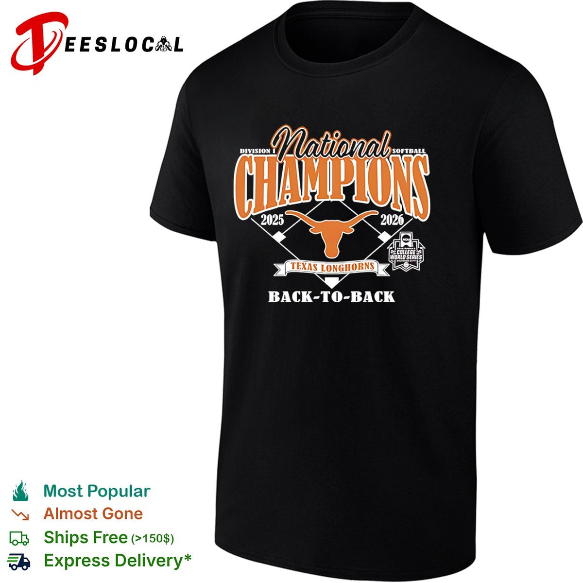 Texas Longhorns 2025 2026 National Champions Division I Softball Back to Back shirt