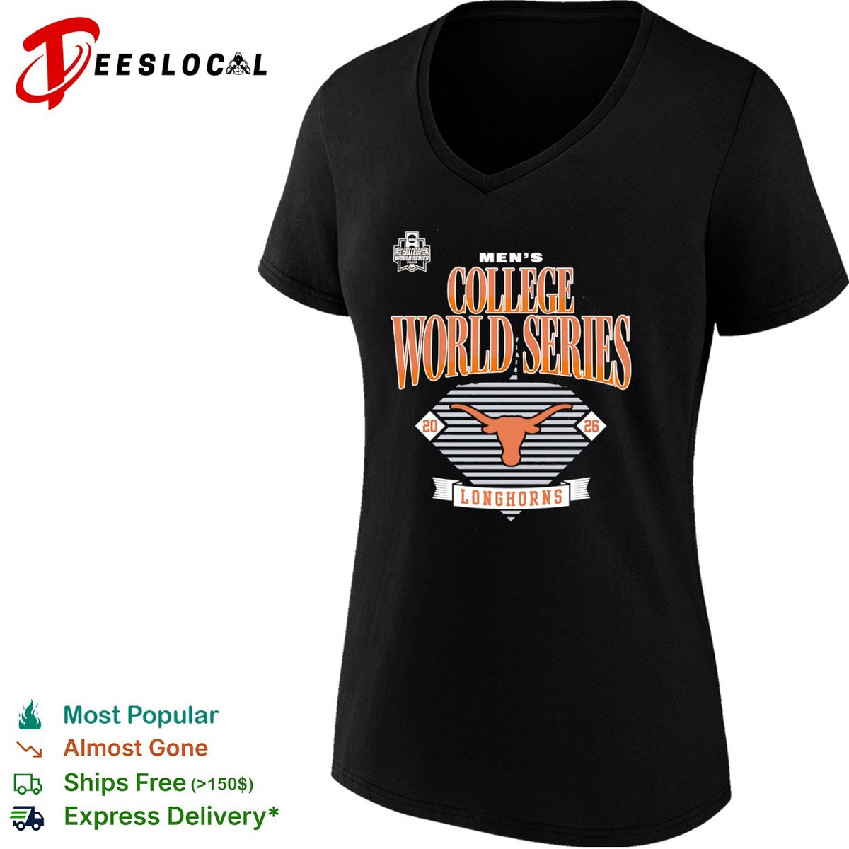 Texas Longhorns 2026 Men’s College World Series Omaha NCAA Baseball Logo Team shirt