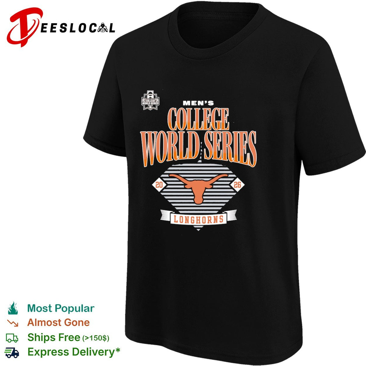 Texas Longhorns 2026 Men’s College World Series Omaha NCAA Baseball Logo Team shirt