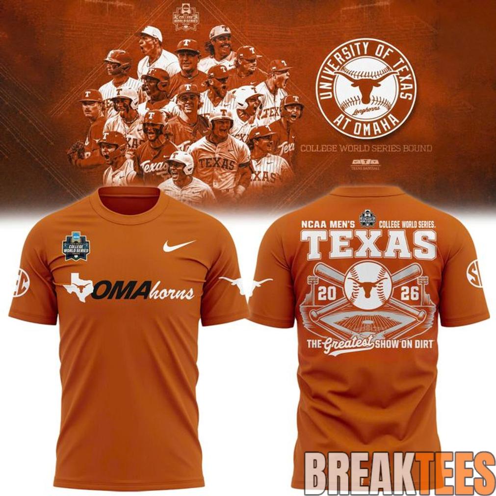 Texas Longhorns 2026 NCAA Baseball Men’s College World Series Omaha 3D T-Shirt