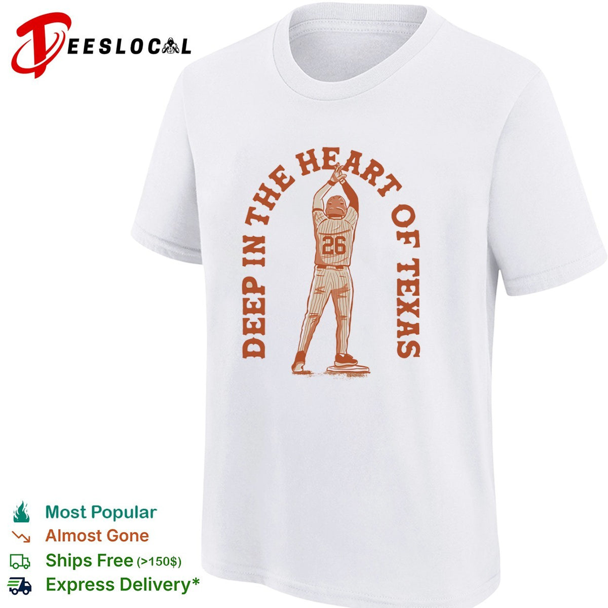 Texas Longhorns 26 Deep in the Heart of Texas baseball shirt