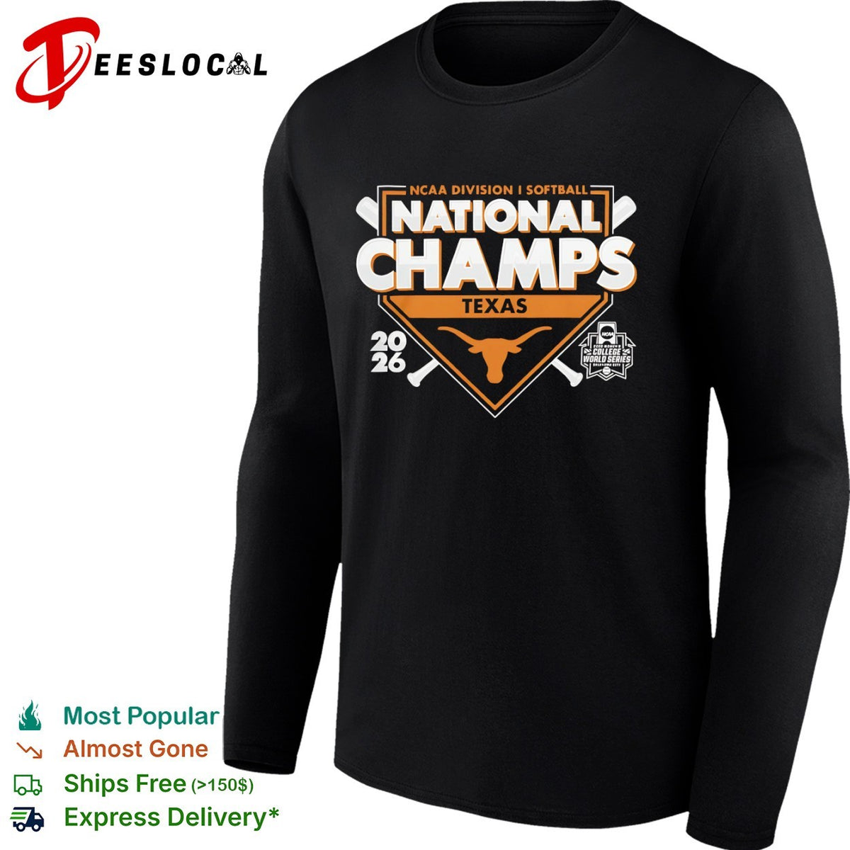 Texas Longhorns NCAA Division I Softball National Champs 2026 Women College World Series shirt