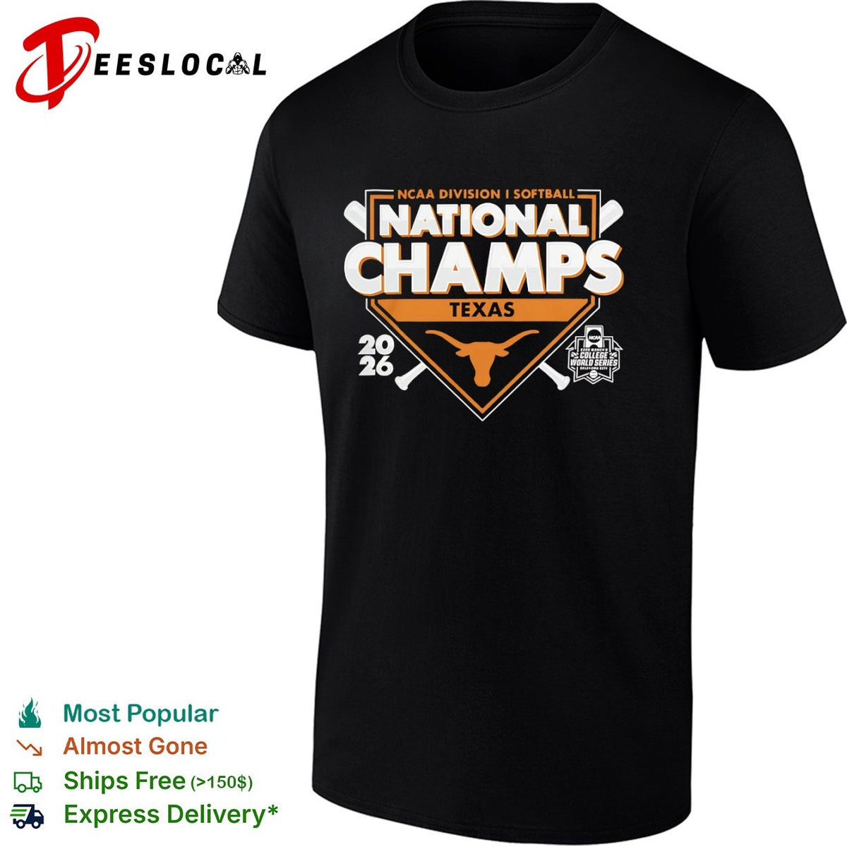 Texas Longhorns NCAA Division I Softball National Champs 2026 Women College World Series shirt