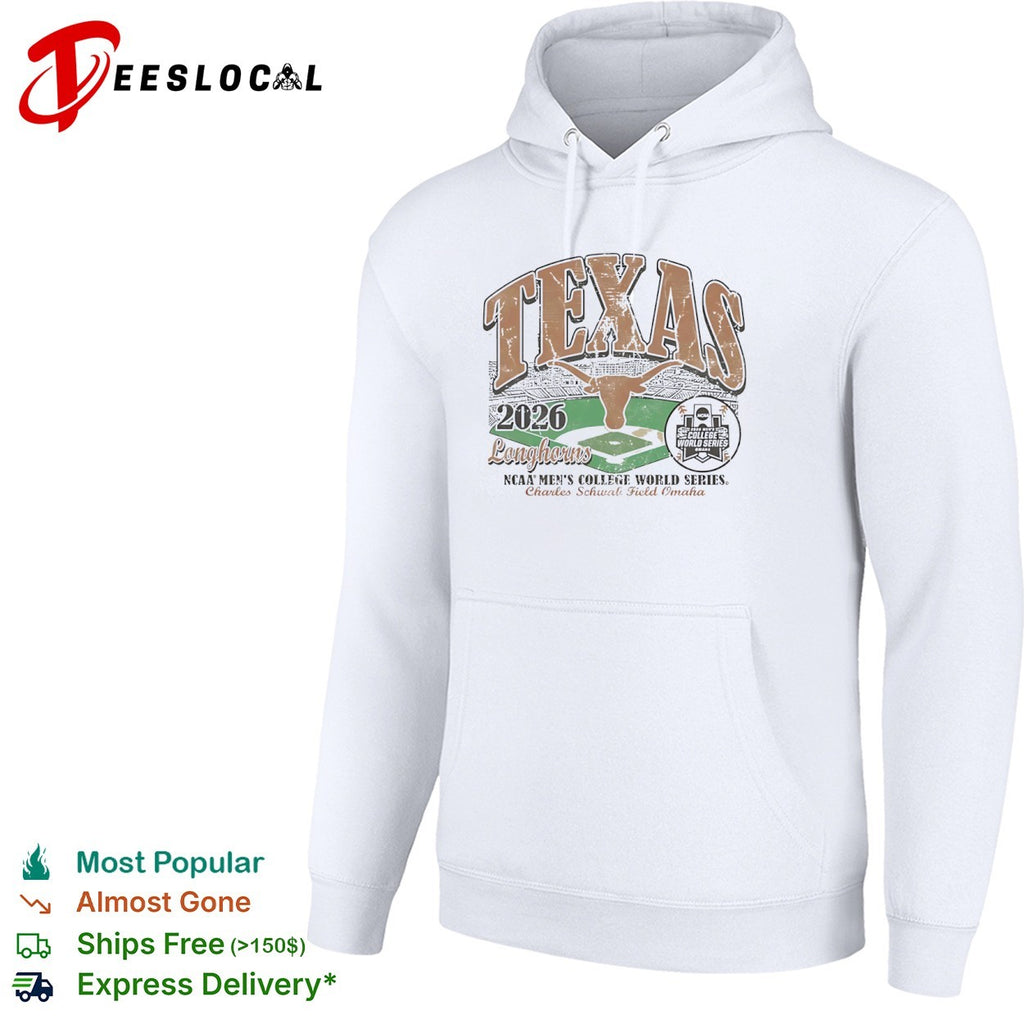 Texas Longhorns NCAA mens College World Series steer head 2026 Charles Schwab Field Omaha shirt