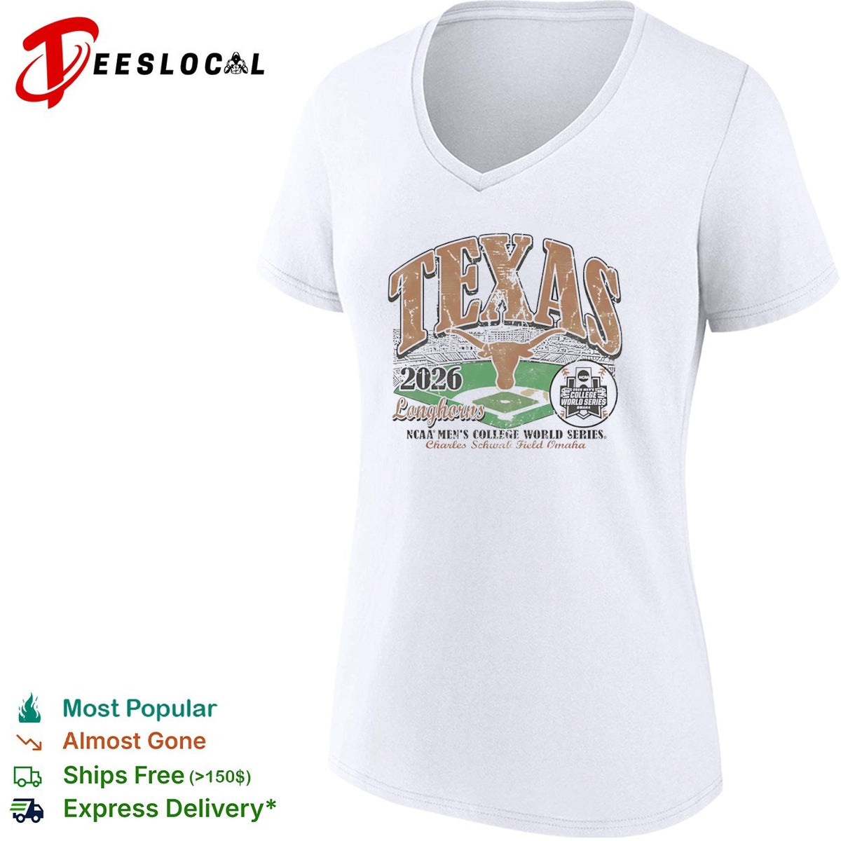 Texas Longhorns NCAA mens College World Series steer head 2026 Charles Schwab Field Omaha shirt