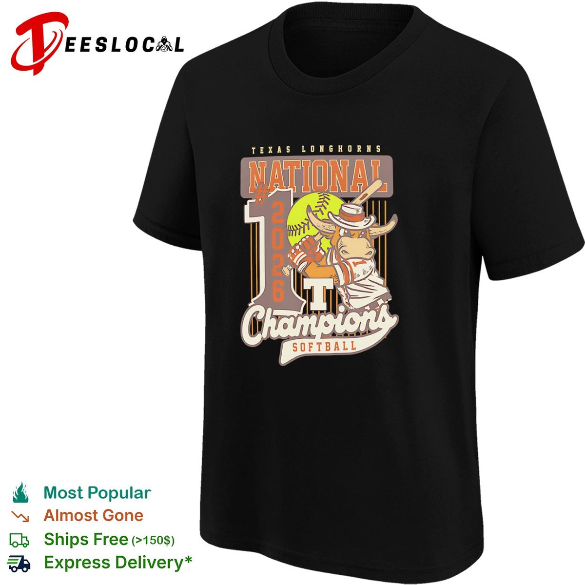 Texas Longhorns National 1 2026 Champions Softball Mascot Mascot Logo T shirt