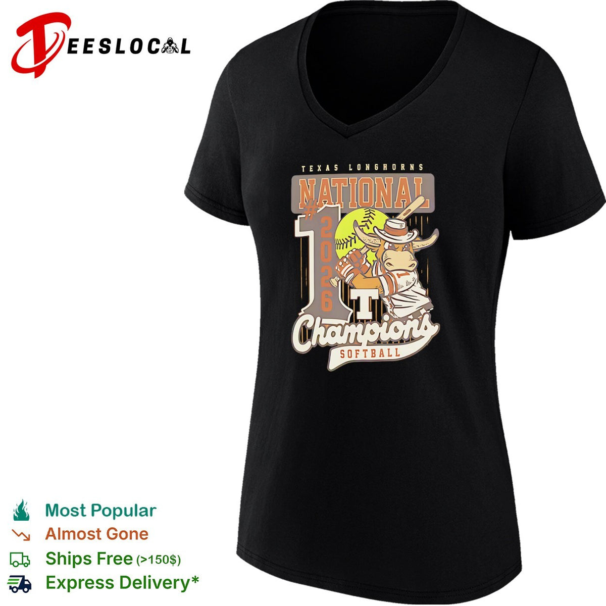 Texas Longhorns National 2026 1st Champions Softball Mascot Cartoon Logo shirt