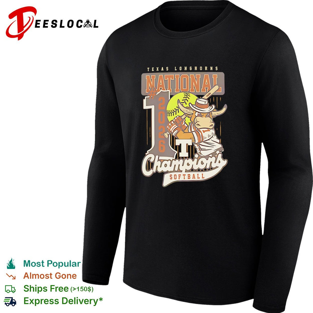 Texas Longhorns National 2026 1st Champions Softball Mascot Cartoon Logo shirt